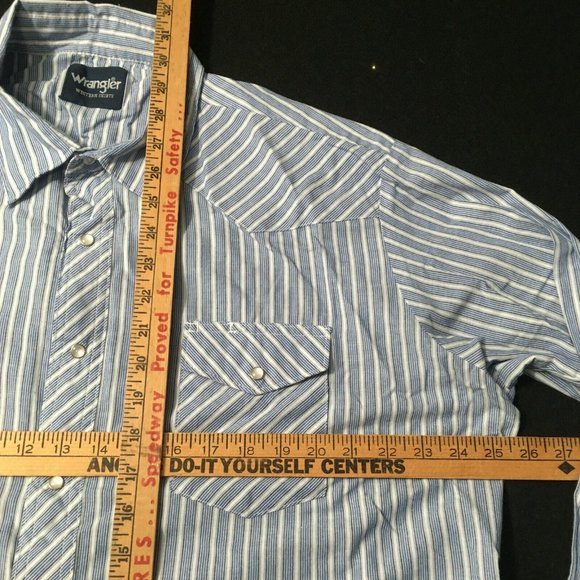 #N Wrangler Western Shirt Pearl Snap Button Up Stripe Double Pockets Long Sleeve - Picture 4 of 7